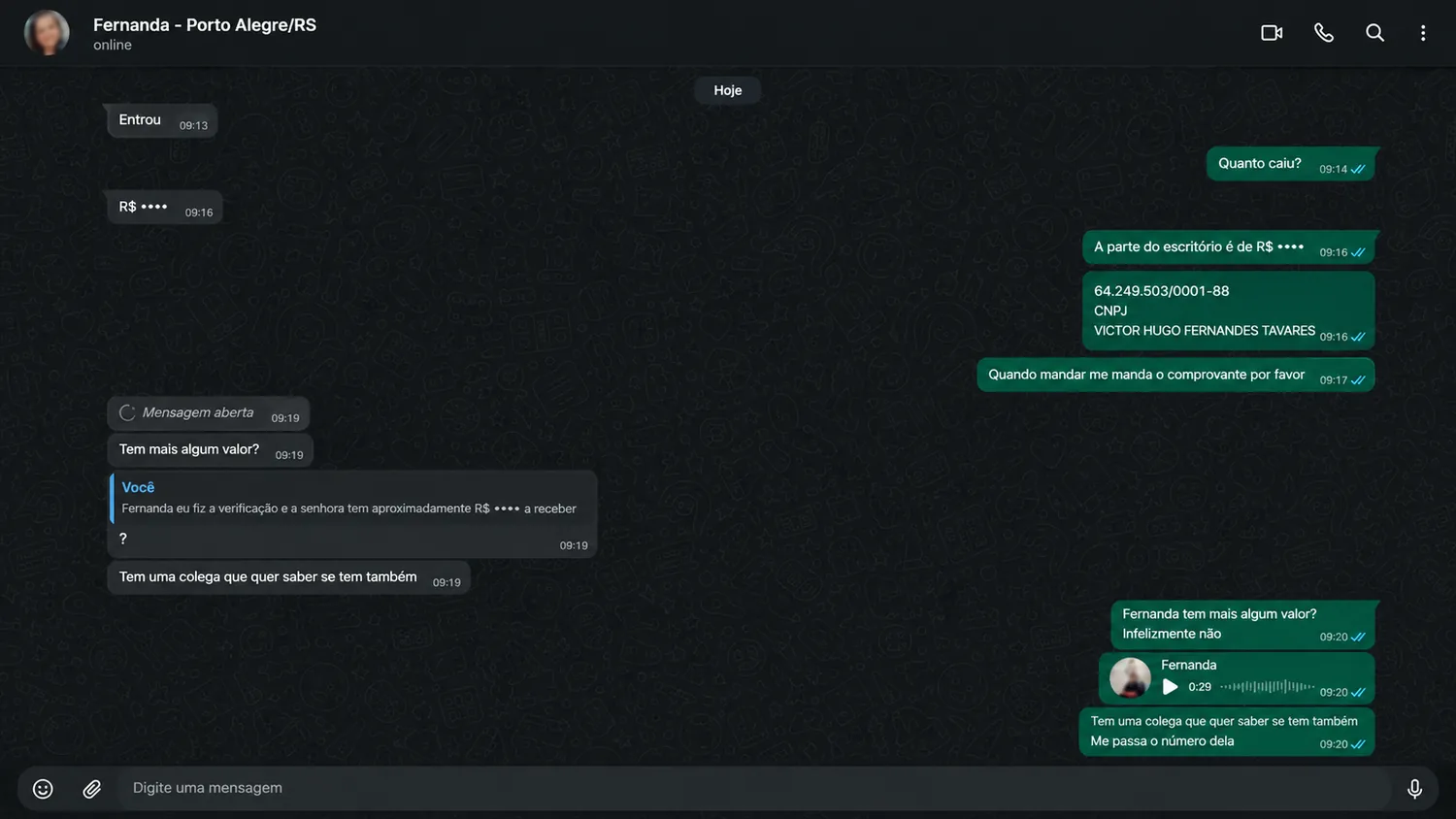 Conversa anonimizada de cliente da ZELO